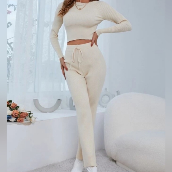 SHEIN Solid Crop Sweater with Drawstring Knit Pants NWOT - Picture 14 of 15